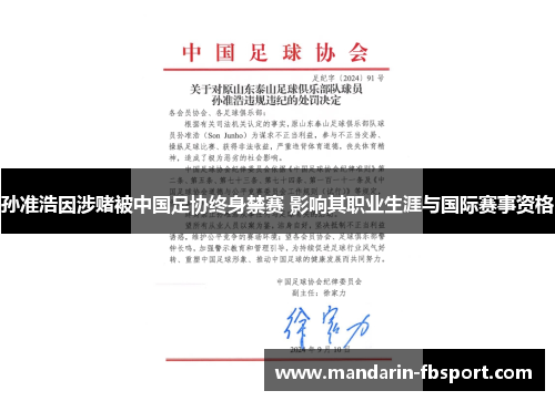 孙准浩因涉赌被中国足协终身禁赛 影响其职业生涯与国际赛事资格
