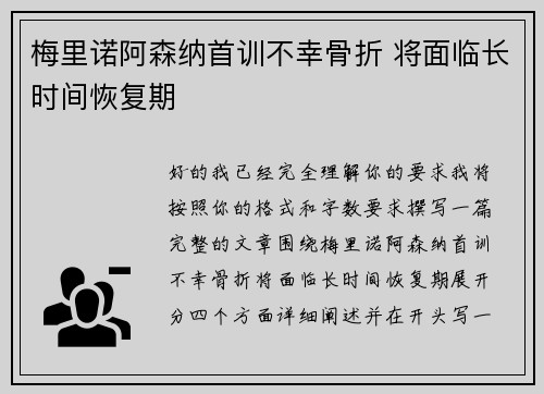 梅里诺阿森纳首训不幸骨折 将面临长时间恢复期 梅里诺阿森纳首训不幸骨折 将面临长时间恢复期